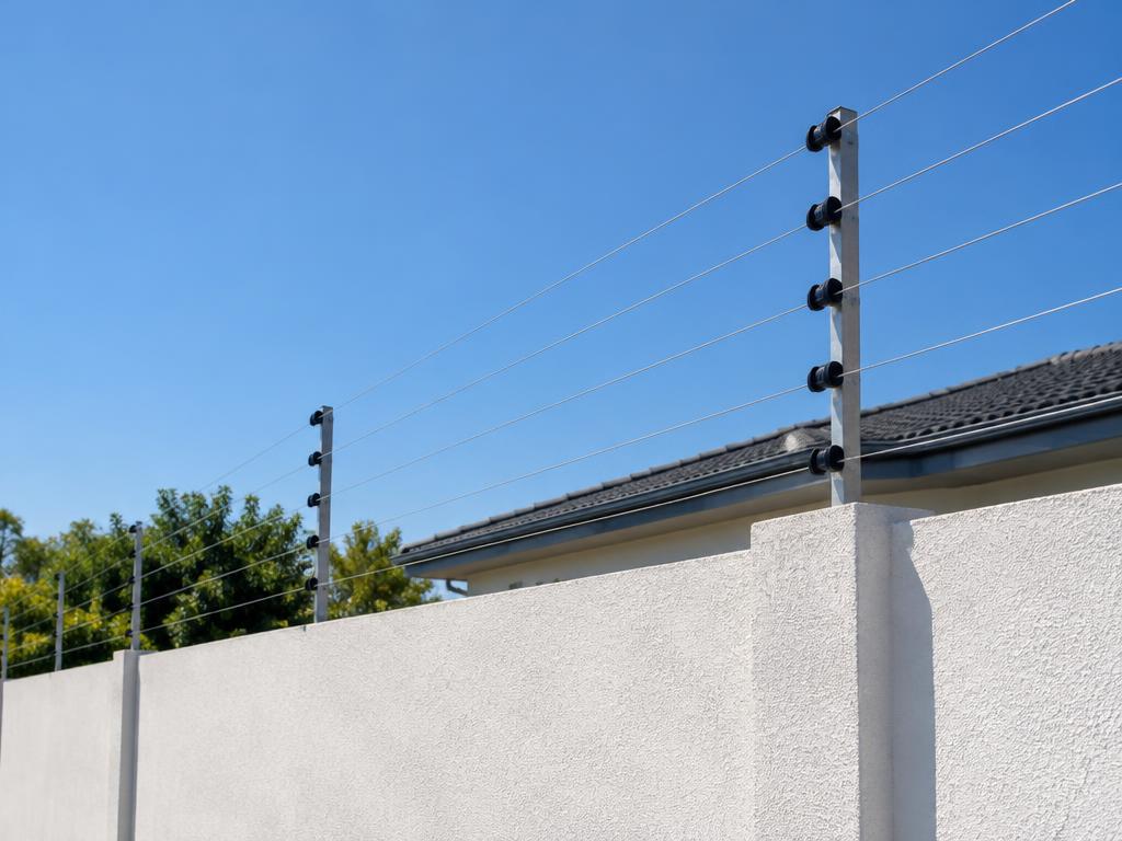 Cerca elétrica instalada sobre muro residencial
